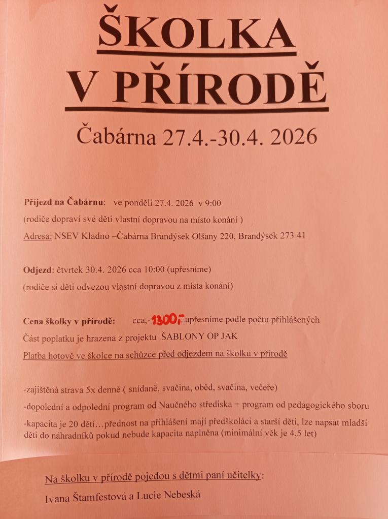 informace školka v pírodě