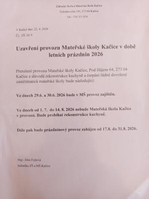 uzavření MŠ v době letních prázdnin